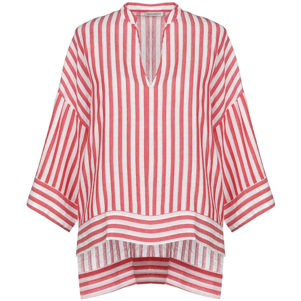 Italian Linen Mix Red and White Striped Tunic Top